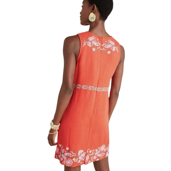 Anthropologie Aiko Embroidered Shift Dress Red Rouge Sleeveless Linen Plus 26 - Picture 5 of 14